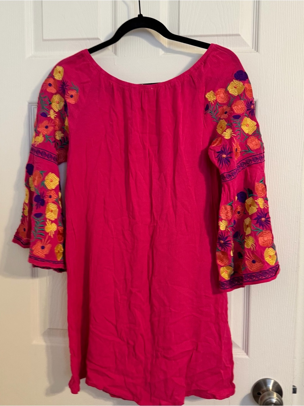 Gibson Latimer Embroidered Boho Tunic Dress Pink Floral Sleeve Size S/M - Picture 4 of 4